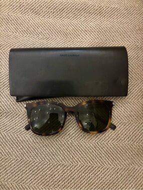 Authentic Saint Laurent Tortoiseshell Sunglasses with Leather Black Case